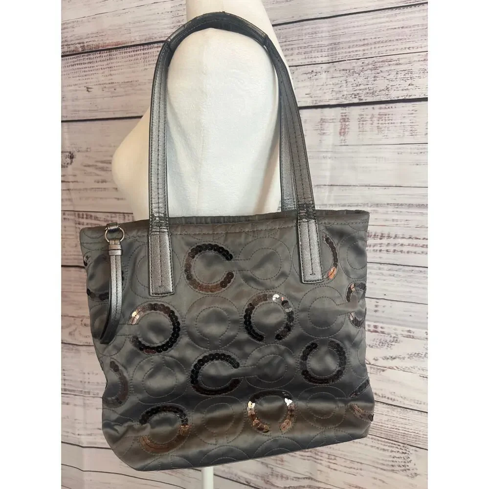 Coach Vintage Laura Circle tote bag in steel gray with sequin embellishments
